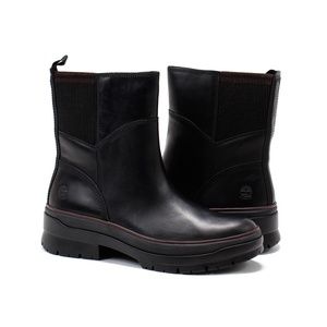 Timberland Malynn Waterproof Side-Zip Black Leather Fashion Boot Women's 9.5